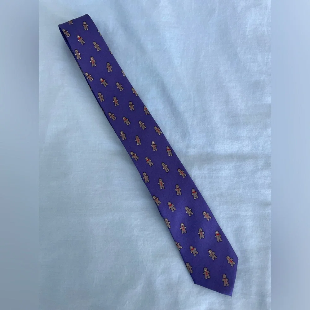 💜 J CREW Boy Purple Silk Gingerbread Man Neck Tie Child Great for Christmas💜
